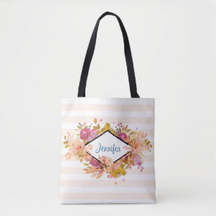 Bolso De Tela Comprimido floral rosado con marco de diamante