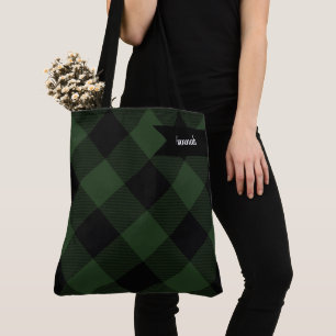 Bolso De Tela Comprobación de búfalo cuadrado verde celta y negr
