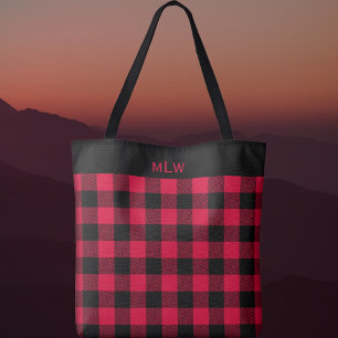 Bolso De Tela Comprobación de búfalo - Negro y rojo