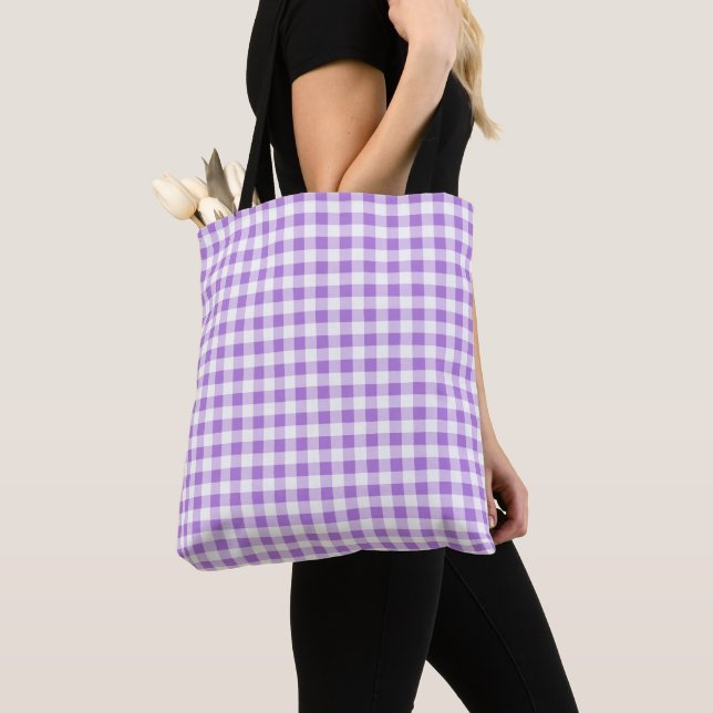 Bolso De Tela Comprobación de Gingham púrpura y blanca de lavand (Detalle)