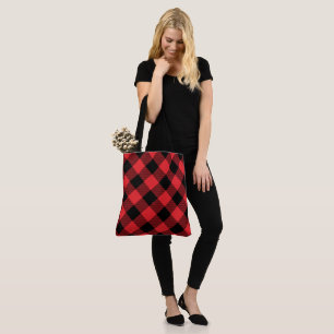 Bolso De Tela Comprobación de negro rojo con relleno de búfalo