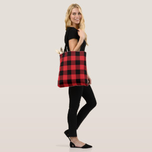 Bolso De Tela Comprobación de negro rojo con relleno de búfalo