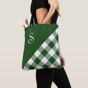 Bolso De Tela Comprobación geométrica de búfalo blanco verde 