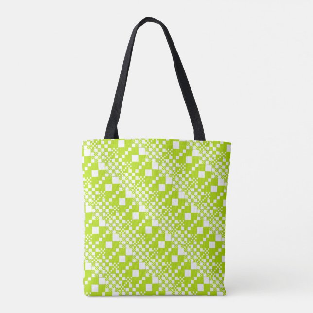 Bolso De Tela Comprobaciones, verde animado y blanco (Reverso)