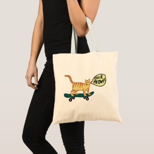 Bolso De Tela Comprobar Meowt Punny Skateboarding Cat