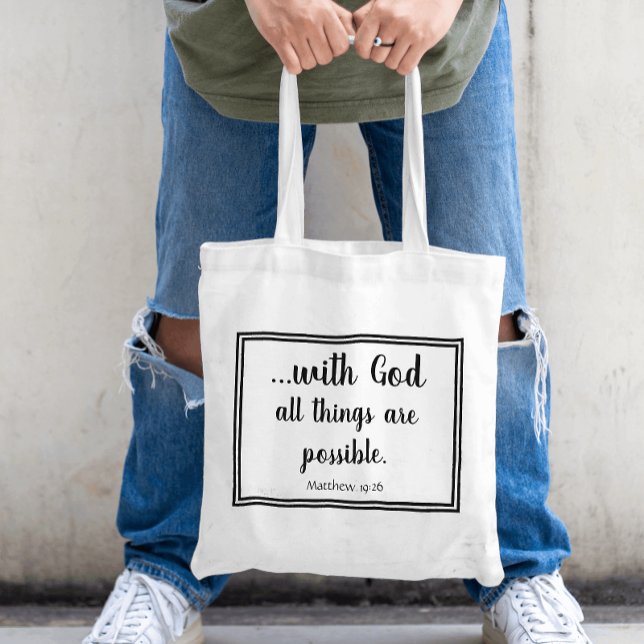Bolso De Tela Con Dios Todas Las Cosas Son Posibles Mateo 19:26 (Natural Canvas Tote Bag with Bible Verse.)