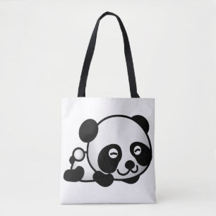 Bolso de tela con estampado integral. Panda.