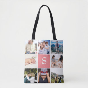 Bolso De Tela Con monograma rosado de Rubor del collage de fotos