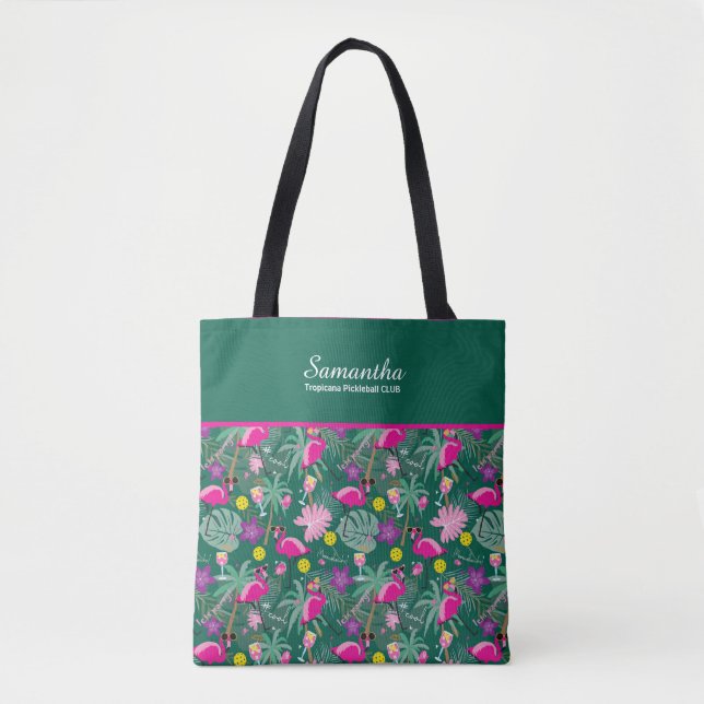 Bolso De Tela Con nombre 🤩 fiesta tropical con pickleball,  (Anverso)