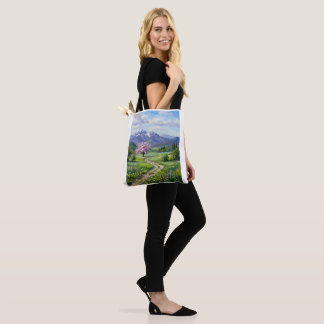 Bolso de tela con pintura al óleo de paisaje de mo