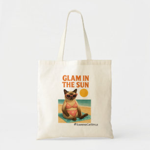 Bolso De Tela Con tema de playa para amantes de gatos siameses