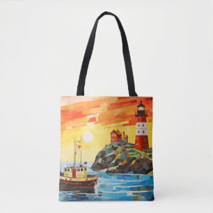 Bolso De Tela Concepto De Barco Pesquero Resumen Colorido Paisaj