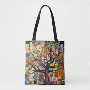 Bolso De Tela Concepto de civilización de árbol Resumen Pintura 