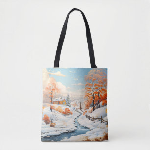 Bolso De Tela Concepto de paisaje invernal Abstracto Paisaje Col