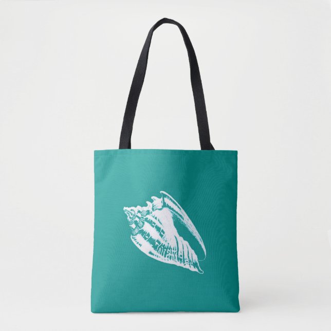 Bolso De Tela Conch Shell - turquesa y blanco (Anverso)