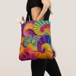 Bolso De Tela Conchas Cromáticas: Mosaico Espiral Vibrante