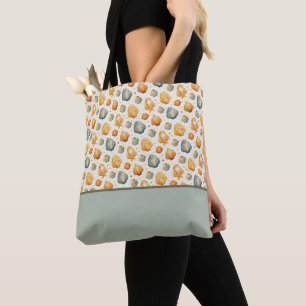 Bolso De Tela Conchas Kawaii Amarillas y Azules Bloque de Color 