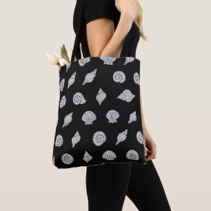 Bolso De Tela Conchas marinas de la Costa en Blanco y Negro