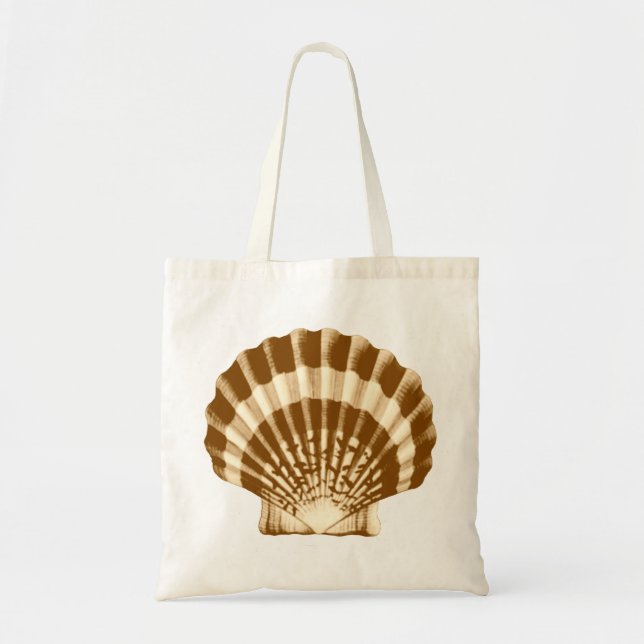 Bolso De Tela Conchas marinas: marrón y beige (Frente)