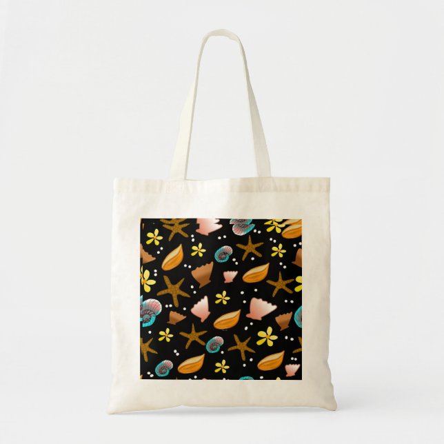 Bolso De Tela conchas y diseño de playa Tote Bag (Frente)
