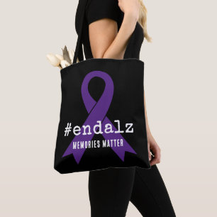 Bolso De Tela Conciencia del Alzheimer Negro Etiqueta Fin del Al