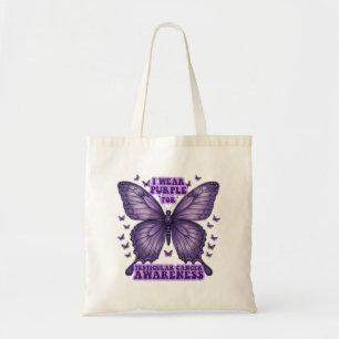 Bolso De Tela Conciencia sobre el cáncer de mariposa púrpura