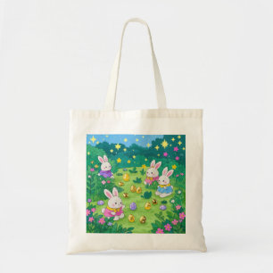 Bolso De Tela conejillos personalizados escondiendo huevos en un