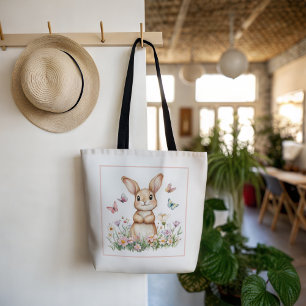 Bolso De Tela Conejito Adorable con Mariposas y Flores de Primav