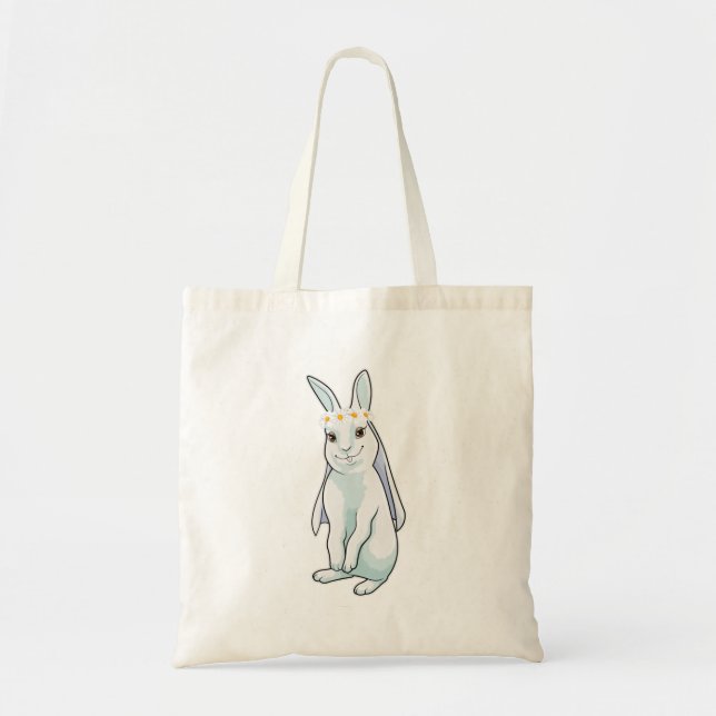 Bolso De Tela Conejito como novia con corona de flores (Frente)