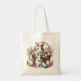 Bolso De Tela Conejito de Pascua lindo con huevos y tulipanes