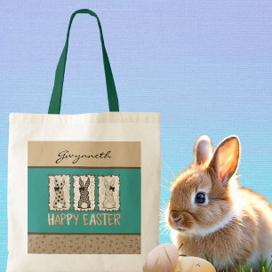 Bolso De Tela Conejito de Pascua lindo con lazos marrones de est