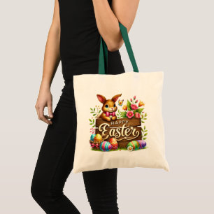Bolso De Tela Conejito de Pascua lindo y feliz 