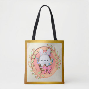 Bolso De Tela Conejito de Pascua sentado en la cesta