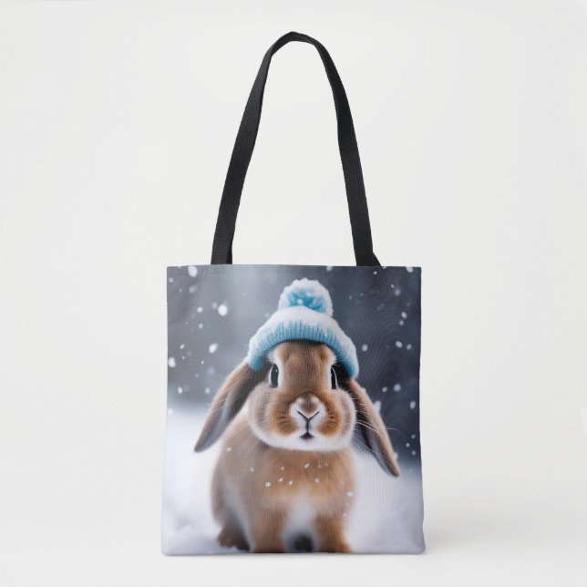 Bolso De Tela Conejito en un Gorra Bobble con Navidades de arte  (Anverso)