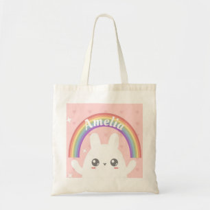 Bolso De Tela Conejito kawaii y arcoiris personalizados