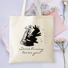 Bolso De Tela Conejito Lindo Amor Chiste Y Sombra Negra Vintage
