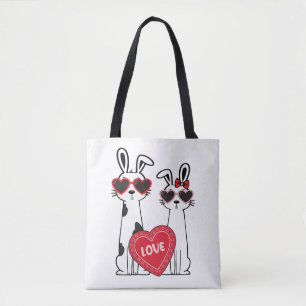 Bolso De Tela Conejitos Lindos con Gafas de Corazón