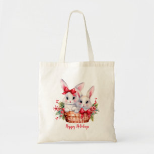 Bolso De Tela Conejitos Navidades en una canasta