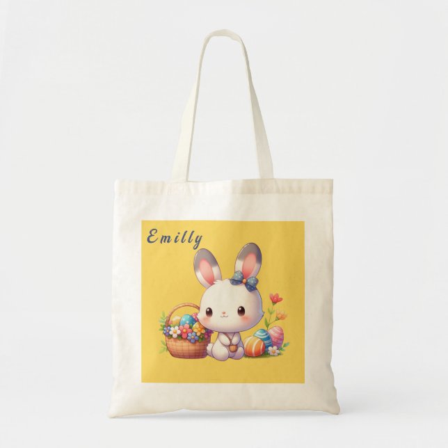 Bolso De Tela Conejo Cute Easter personalizado (Frente)