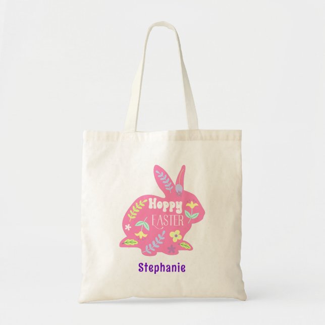 Bolso De Tela Conejo Cute Floral de Pascua (Frente)