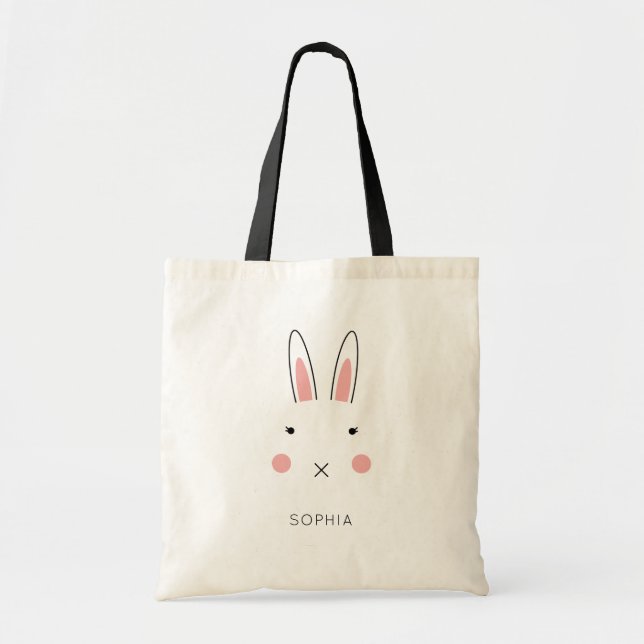 Bolso De Tela Conejo Cuto Cara Nombre Personalizado Tote Bag (Frente)