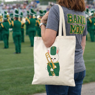 Bolso De Tela Conejo de Banda de Música Tocando Trombón Verde Do