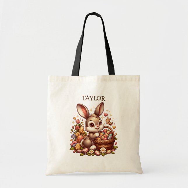 Bolso De Tela Conejo de conejo de pascua personalizado (Frente)