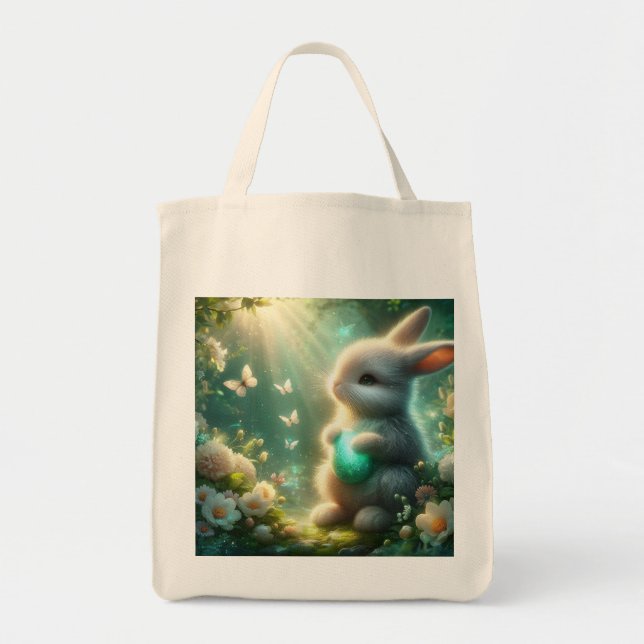 Bolso De Tela Conejo de huevo de bosque mágico de madera (Frente)