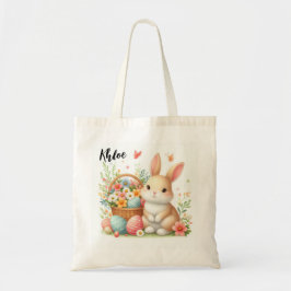 Bolso De Tela Conejo de Pascua con huevos y flores