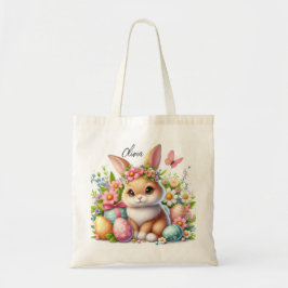 Bolso De Tela Conejo de Pascua con huevos y flores