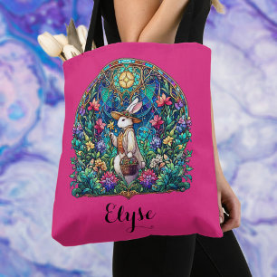 Bolso De Tela Conejo de Pascua de Vidrio Emplomado Caprichoso Ro