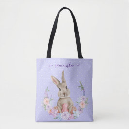 Bolso De Tela Conejo de Pascua en Jardín de Flores con Huevo de 