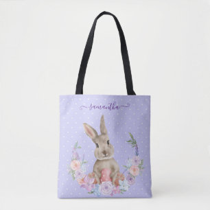 Bolso De Tela Conejo de Pascua en Jardín de Flores con Huevo de