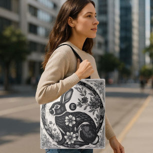 Bolso De Tela Conejo de Pascua Floral Monocromo Vintage Victoria